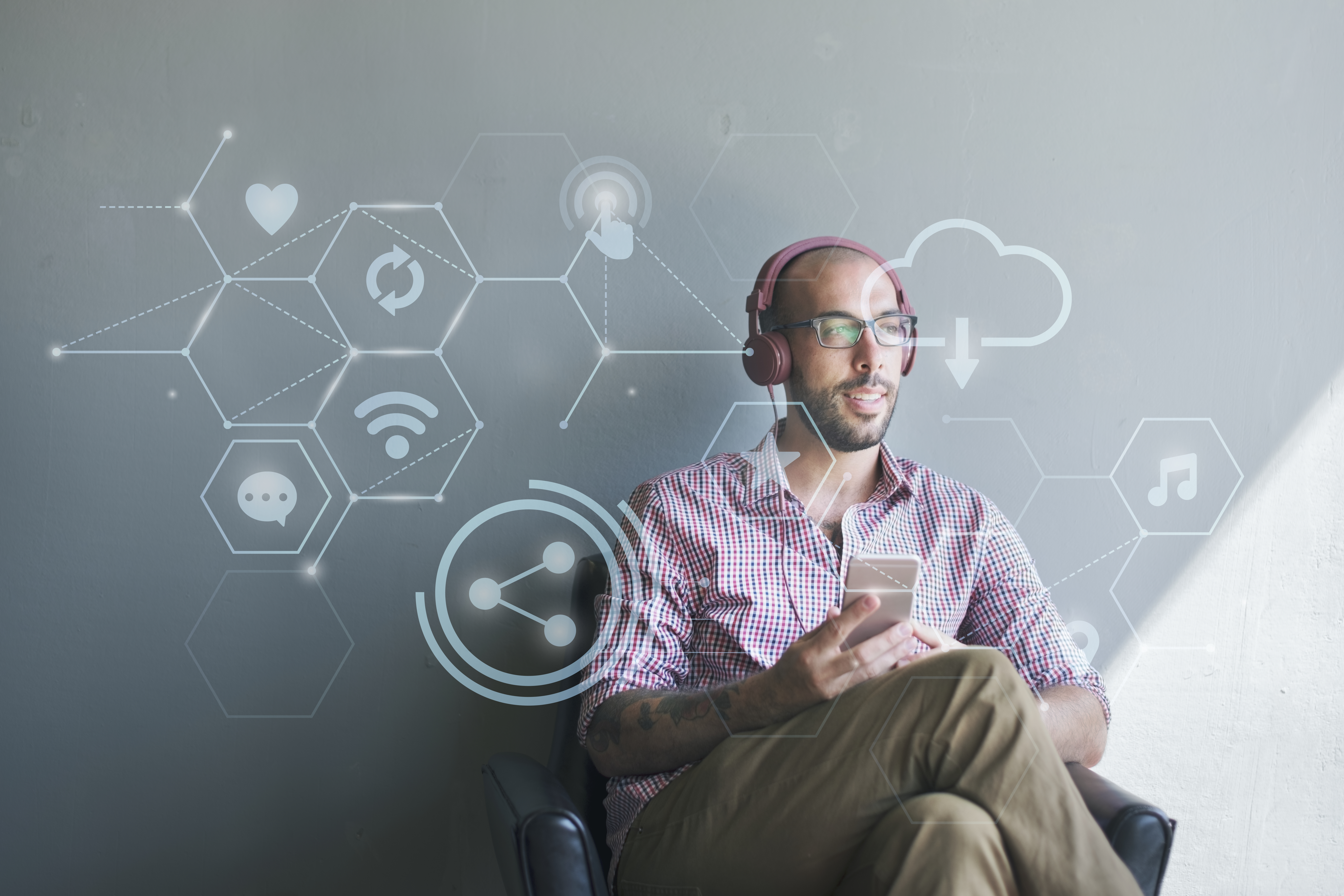 Profissional conectado a uma rede de tecnologia, ilustrando as soluções digitais da D2UN
